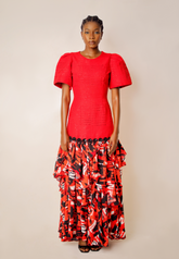 Odera cascade dress handwoven Akwa Ocha red dress ASAABA