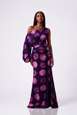 Anya One-Shoulder Balloon Sleeve Maxi Dress