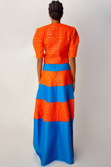 Luxury African skirt persimmon and blue color block design