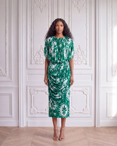 Ivie Green Draped Midi Skirt