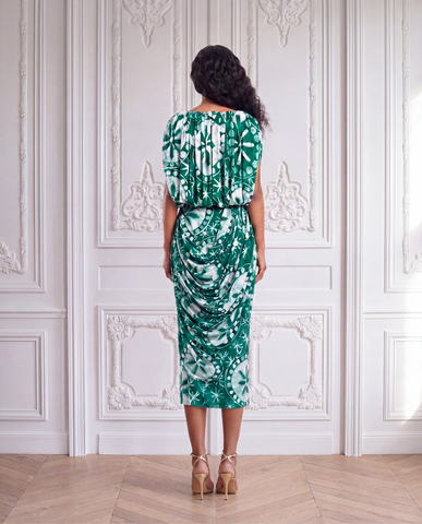 Ivie Green Draped Midi Skirt