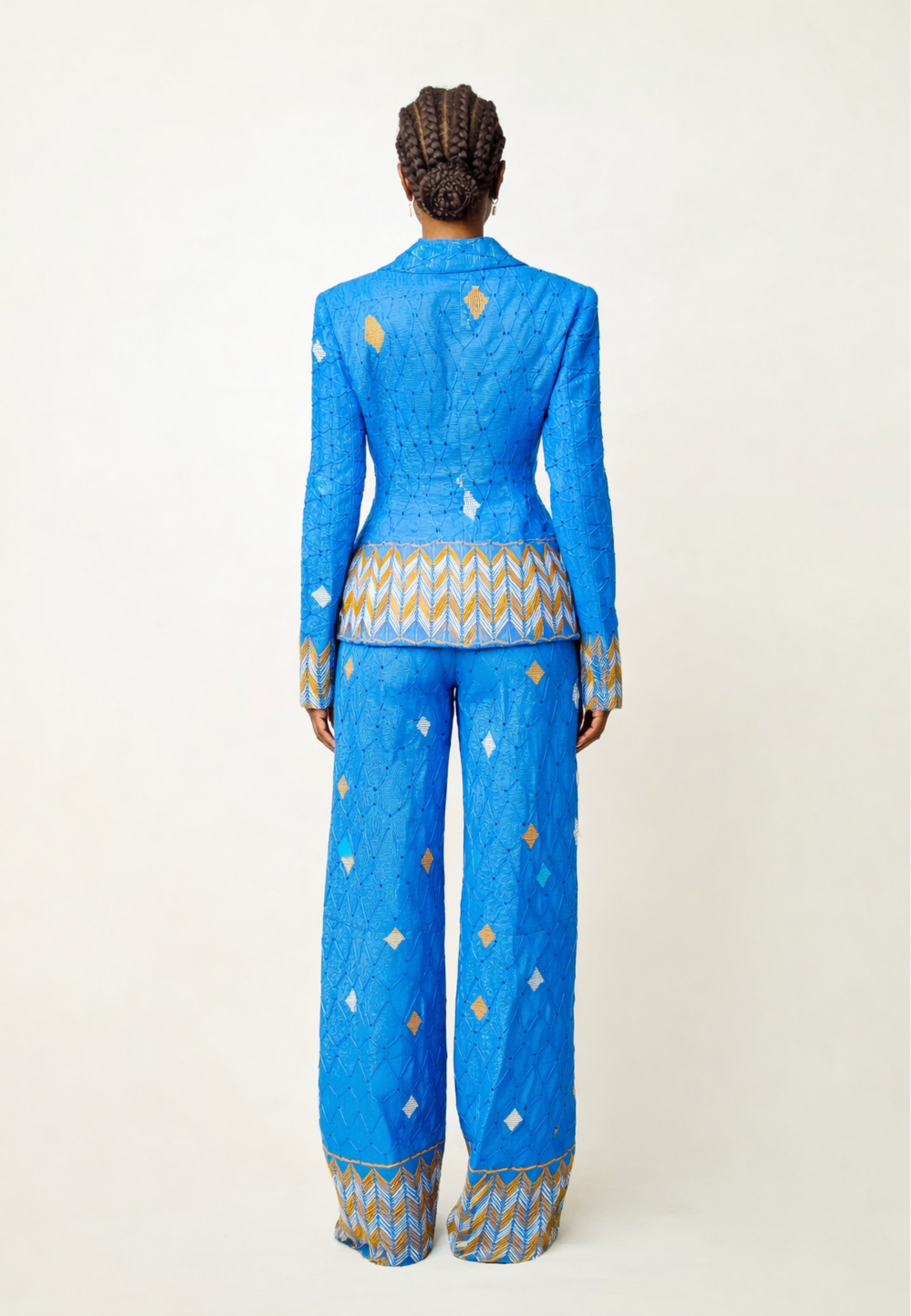 Luxury African tailored jacket cerulean blue ASAABA