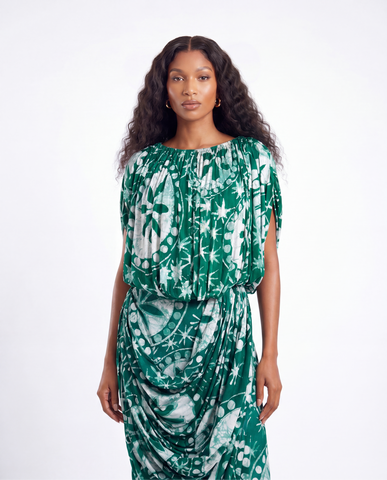 Ivie Green Draped Midi Skirt