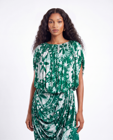 Ivie Green Draped Midi Skirt